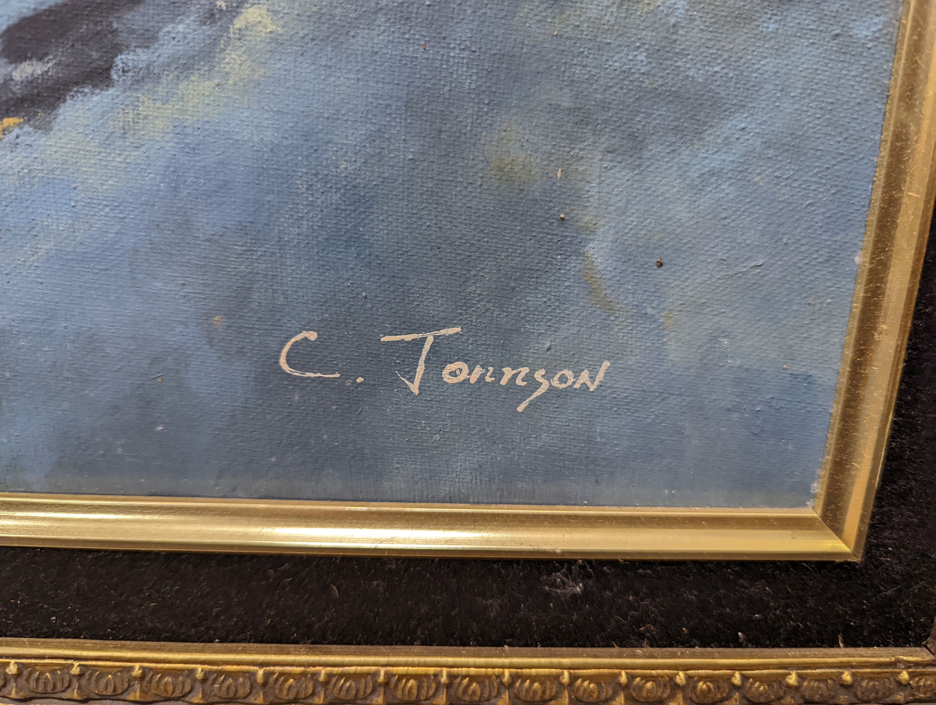 C. Jonnson - modern oil on canvas, Winter town scene, 49.5 x 59.5cm